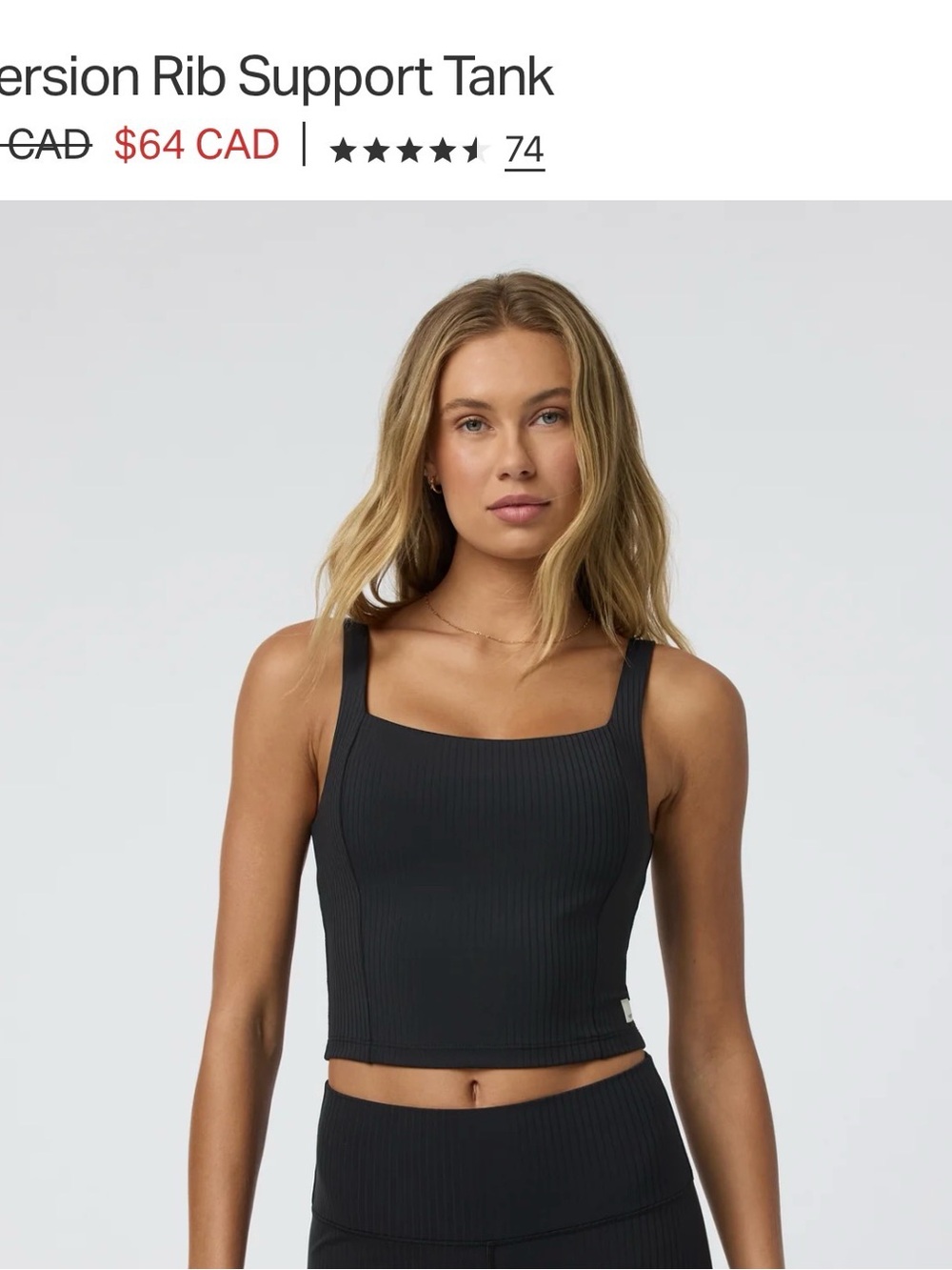 Vuori Black Ribbed Square-Neck Tank